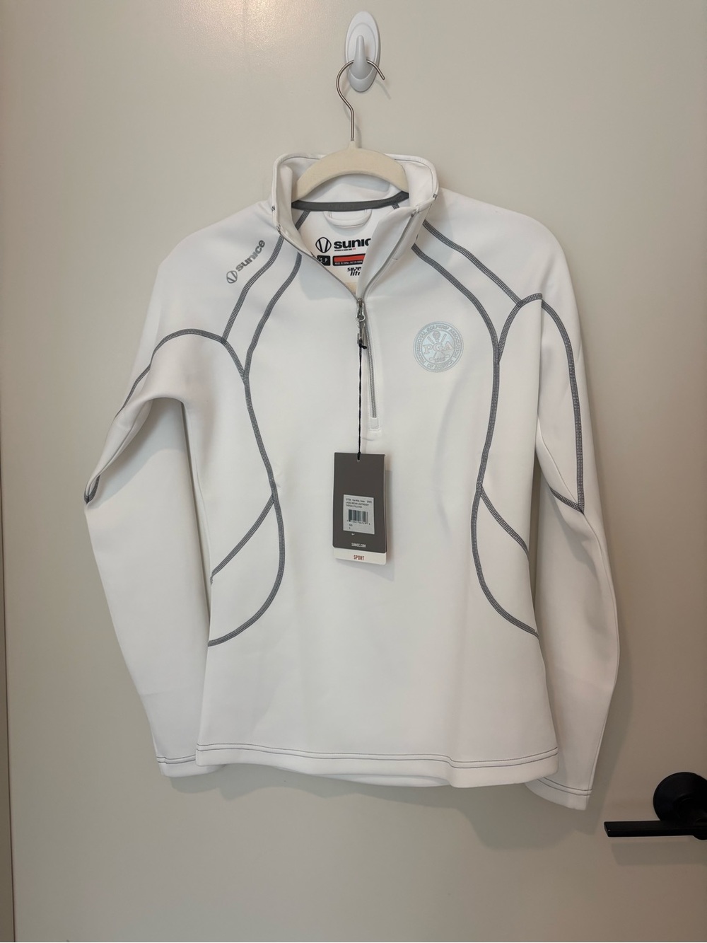NWT Sunice Megan PGA Merch Women’s White Gray 1/4 Zip Pullover Base Layer Golf S